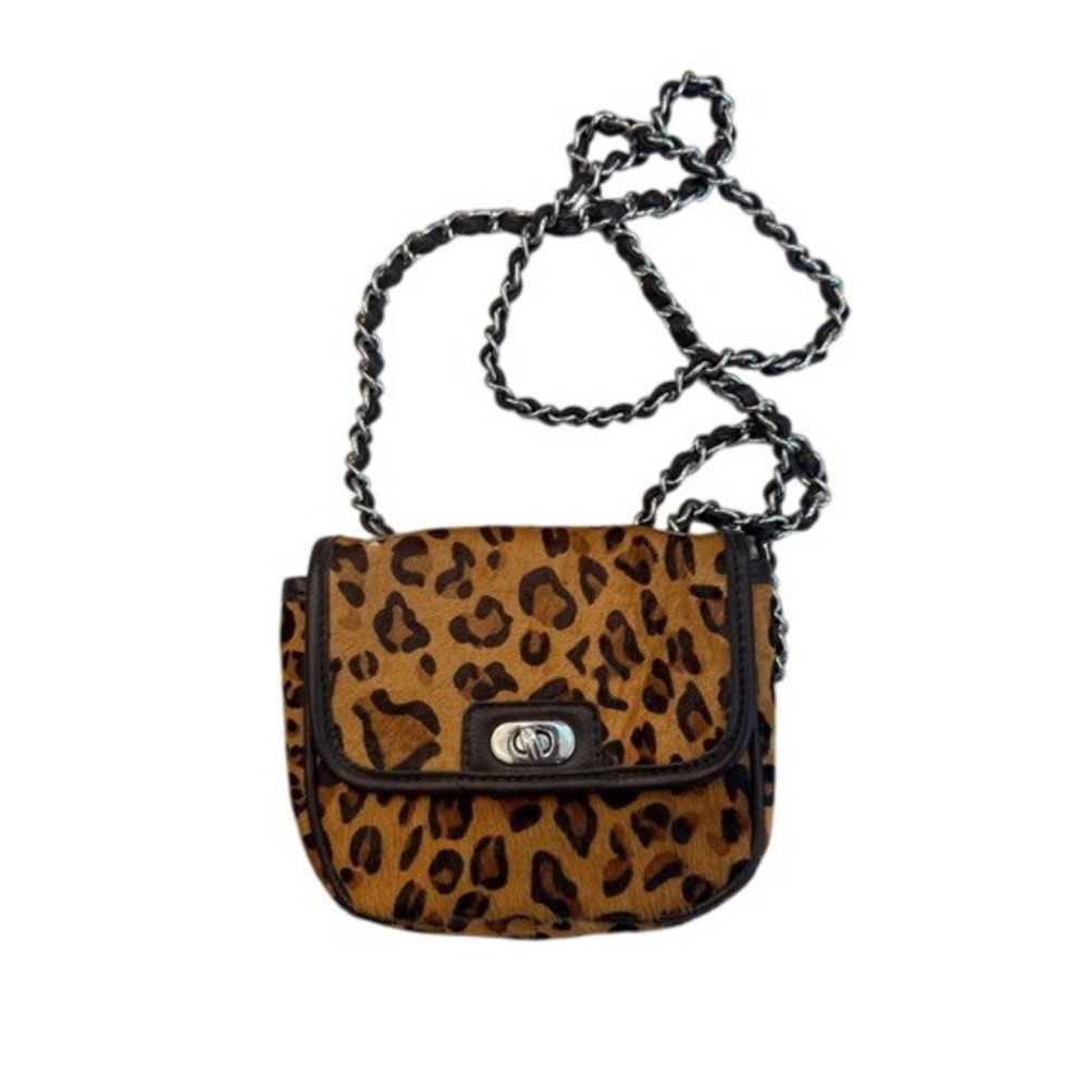 Banana Republic Leopard Print Calf Hair Crossbody Bag Silver Chain Strap